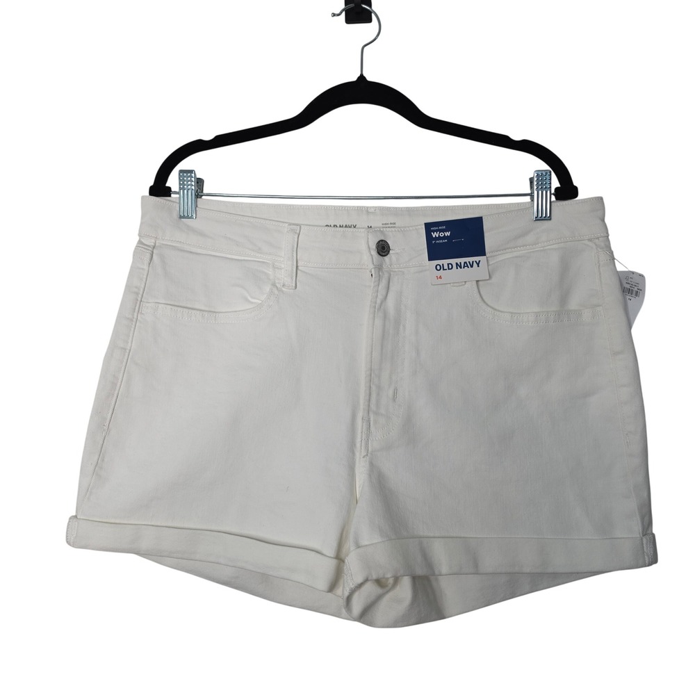 Old Navy Shorts Womens 14 White Wow High-Rise 3" Inseam Cuffed Denim New